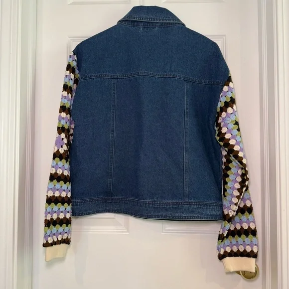 Anthropologie Crochet-Sleeve Denim Jacket Size Small